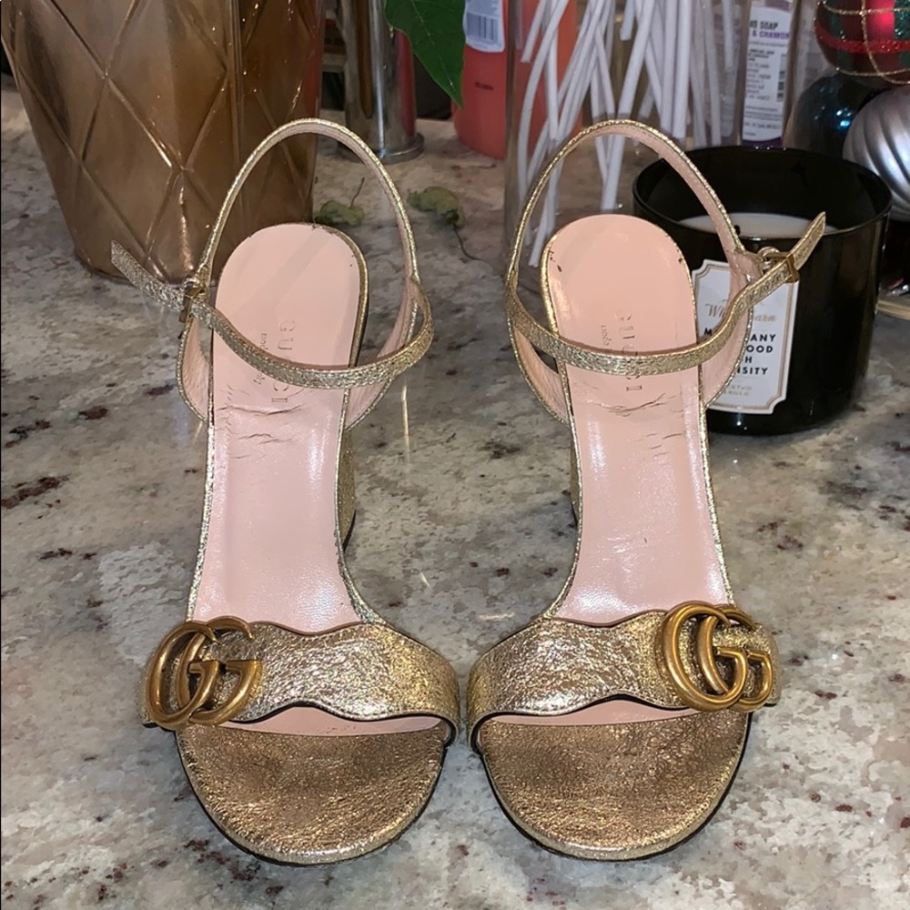 Gucci Marmont Gold Heels 36 1/2